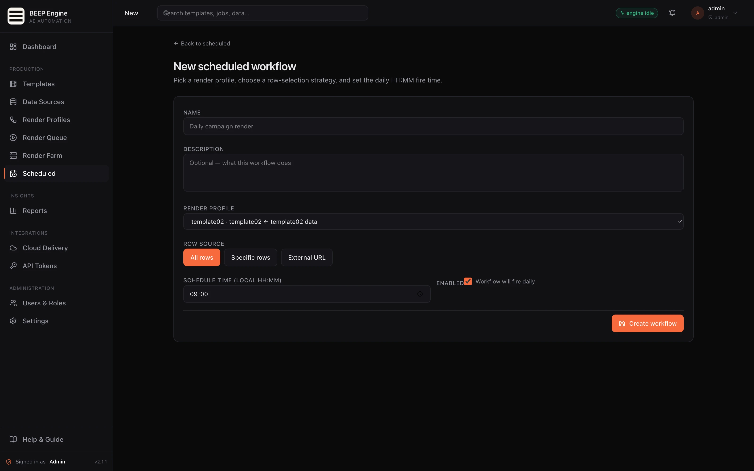 Scheduled recurring render workflows